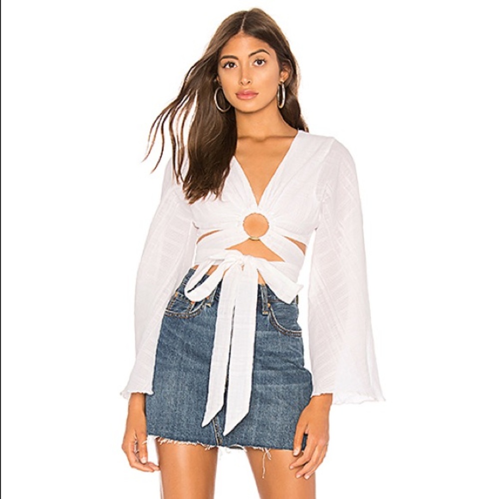 Tularosa White Ring-Front Long Sleeve Crop Top